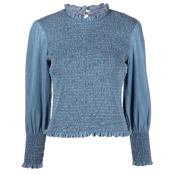Veronica Beard Blue Smocked Blouse - Picture 1 of 11